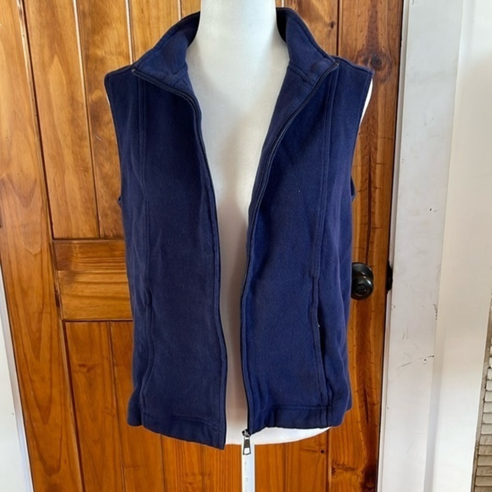 Coldwater Creek Navy Blue Cotton Knit Zip Vest Large